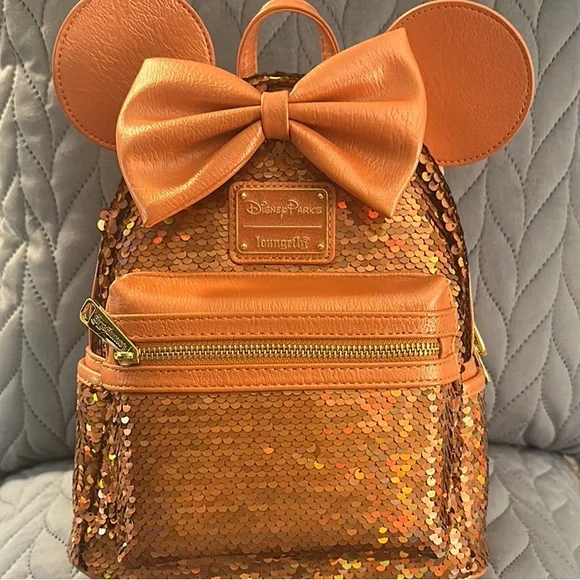 Disney Parks Loungefly Sequin Minnie Peach Backpack NWT Loungefly Disney Minnie Mouse Sequin Peach Punch  main image 2